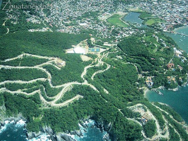 aerial photo of new roads on the hills above Contramar beach in Zihuatanejo aerial photo of new roads on the hills above Contramar beach in Zihuatanejo