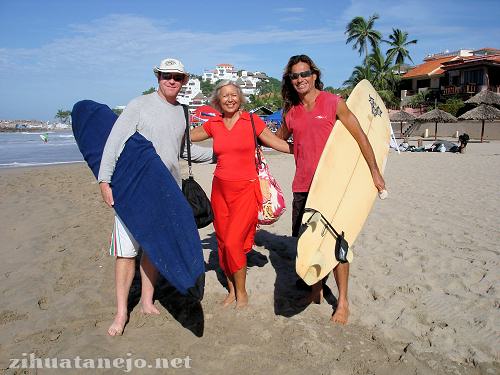 Summer, Lupita and Miguel at the Karma Surfer National Competition at Las Escolleras, Ixtapa